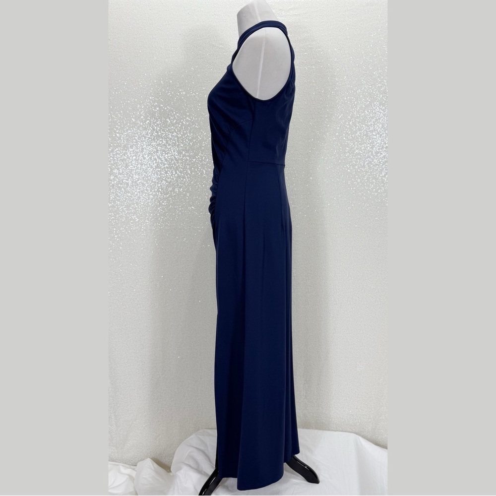 Grace Karin Navy Blue Halter Maxi Dress Women’s Ruched Side Slit Evenings Size L - Picture 5 of 8